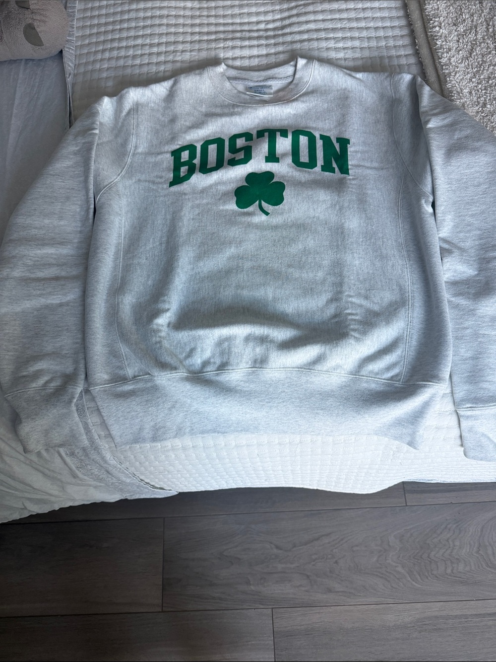 Champion Gray Crewneck Sweatshirt with Green Boston Logo